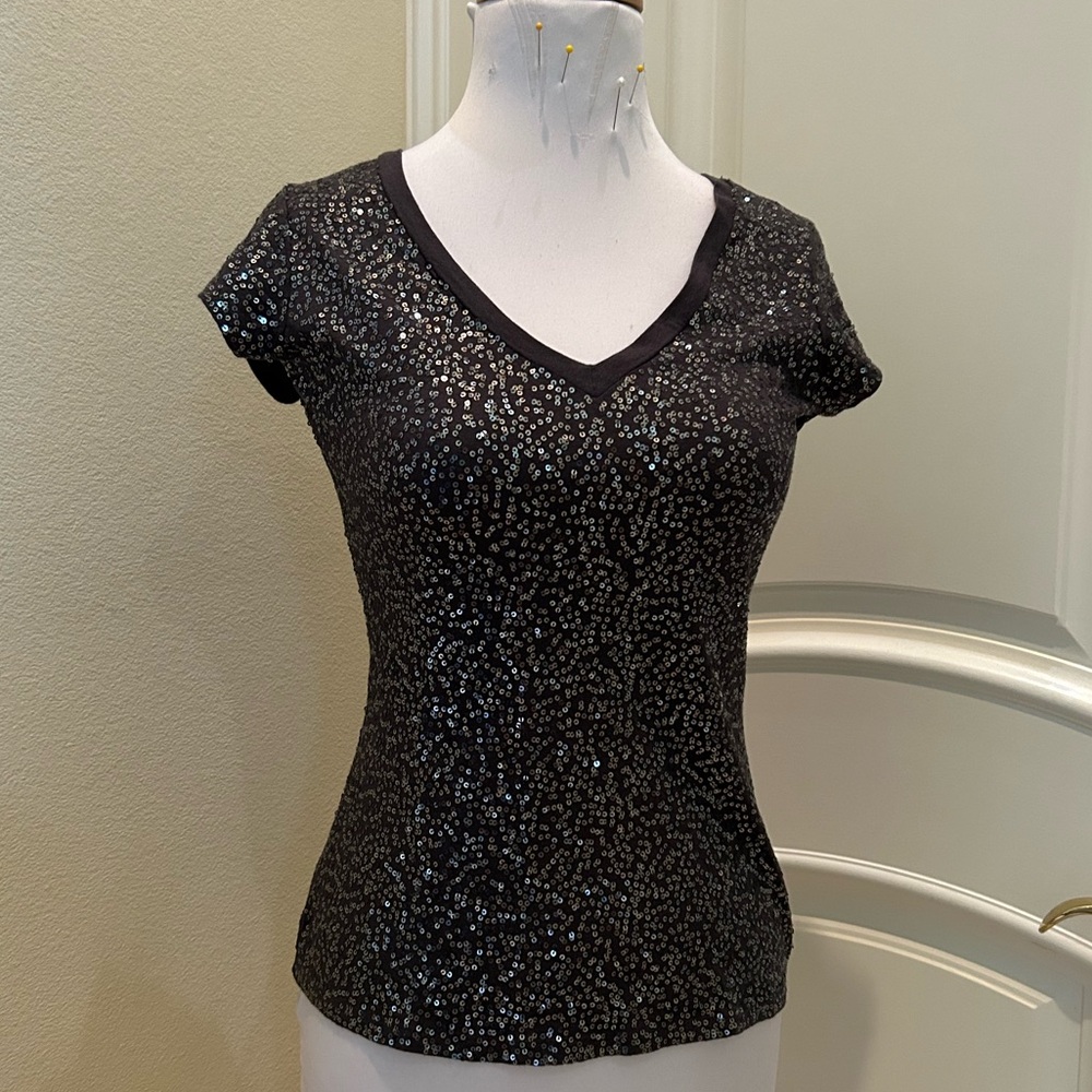 Express black knit  top with silver sequins